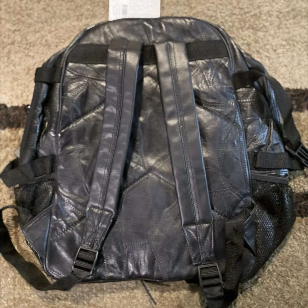 Vintage Genuine Black Lambskin Leather‎ Backpack Maxam Brand Italian Mosaic